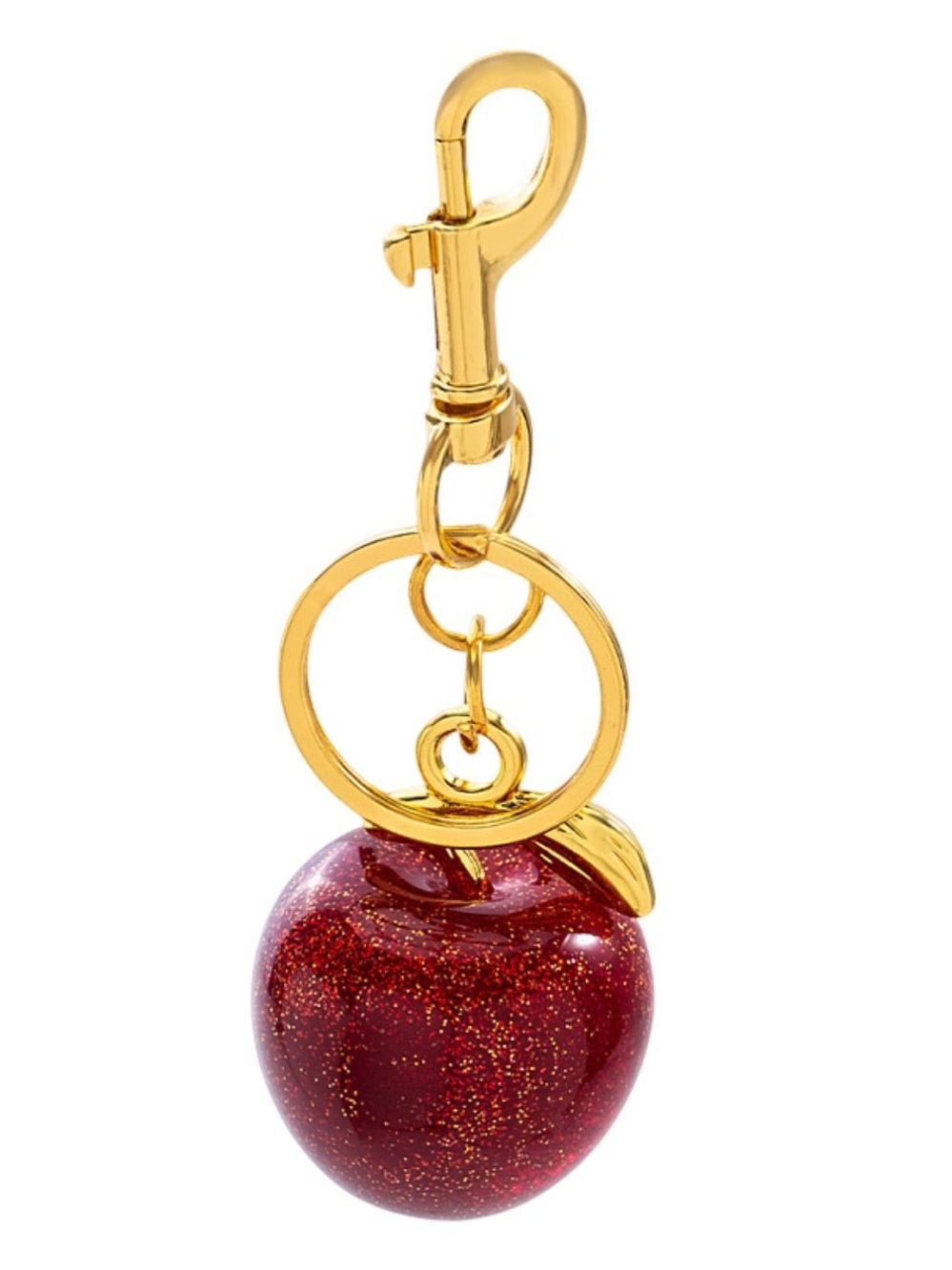 Apple Red glitter keychain or bag charm with gold hardware key ring / dog clip